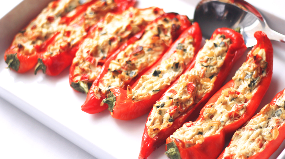 Red bull horn stuffed pepper with ricotta and roast vegetables
